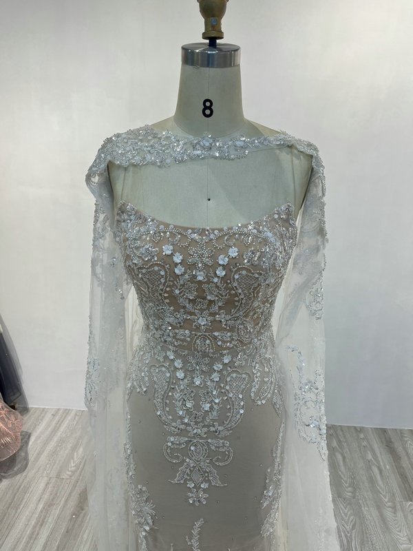 White Mermaid Sequins Tulle Women Wedding Couture Gowns Strapless Detachable Bridal Belt Evening Dresses Applique For Party