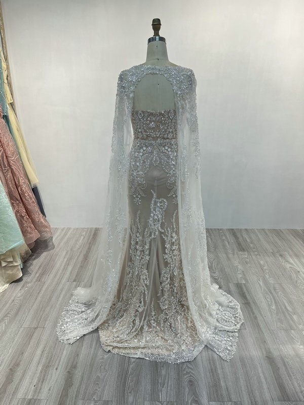 White Mermaid Sequins Tulle Women Wedding Couture Gowns Strapless Detachable Bridal Belt Evening Dresses Applique For Party