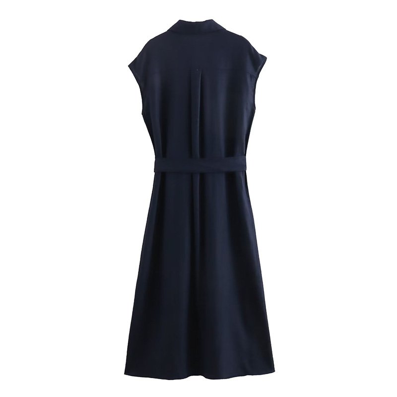 ZATRHMBM Women 2024 Summer New Fashion With Belt Casual Dress Vintage Sleeveless Button-up Female Dresses Vestidos Mujer