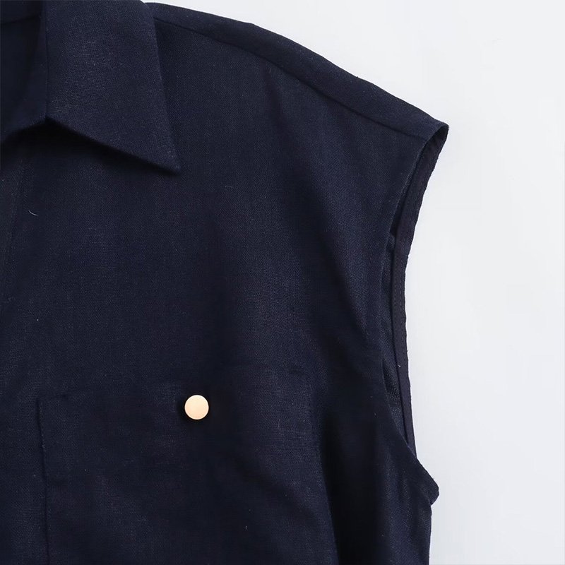 ZATRHMBM Women 2024 Summer New Fashion With Belt Casual Dress Vintage Sleeveless Button-up Female Dresses Vestidos Mujer