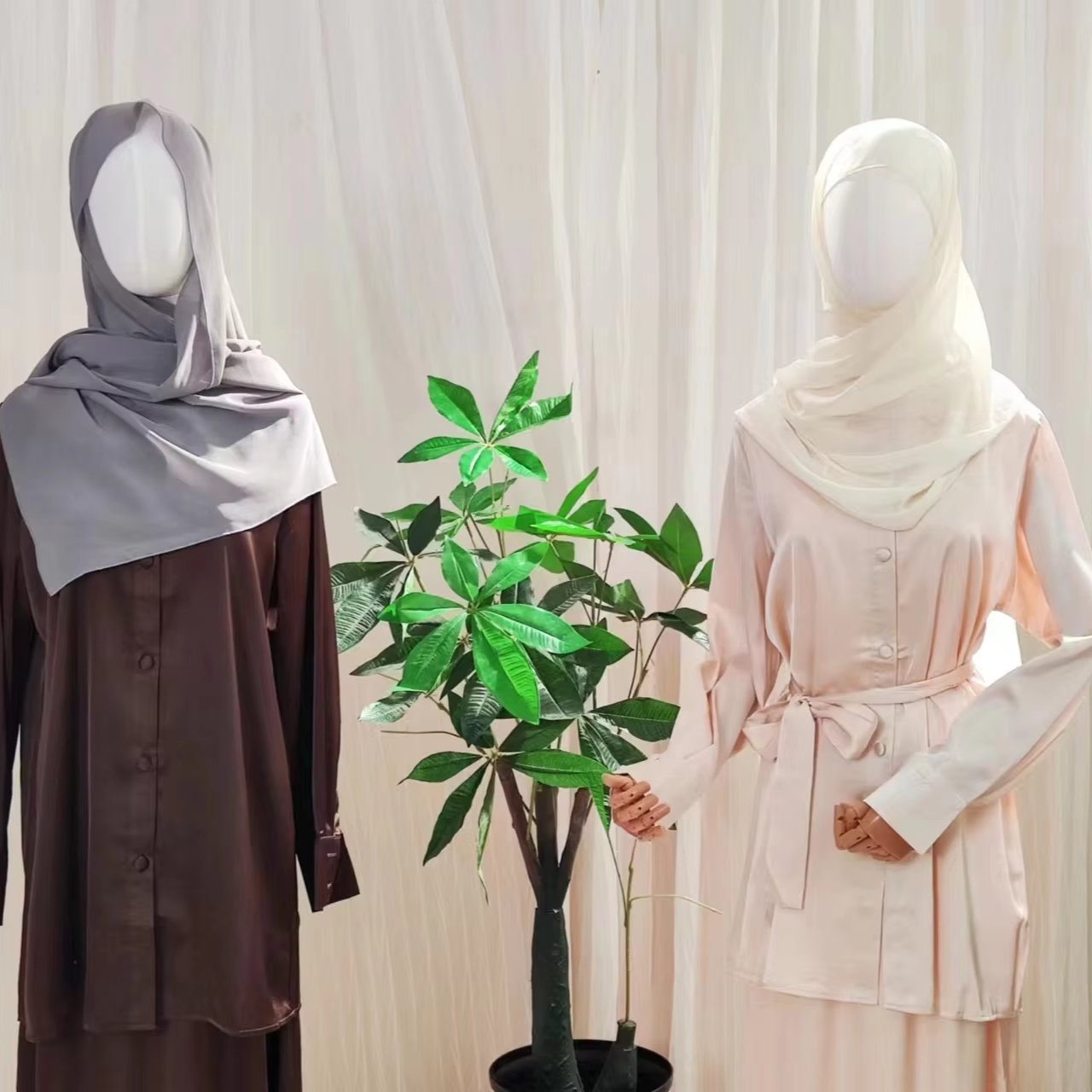 RO165 R Elegant Islamic Clothing Modest Dresses Abaya Muslim Women Satin Top and Skirt 2 Piece Abaya Set Casual Dresses