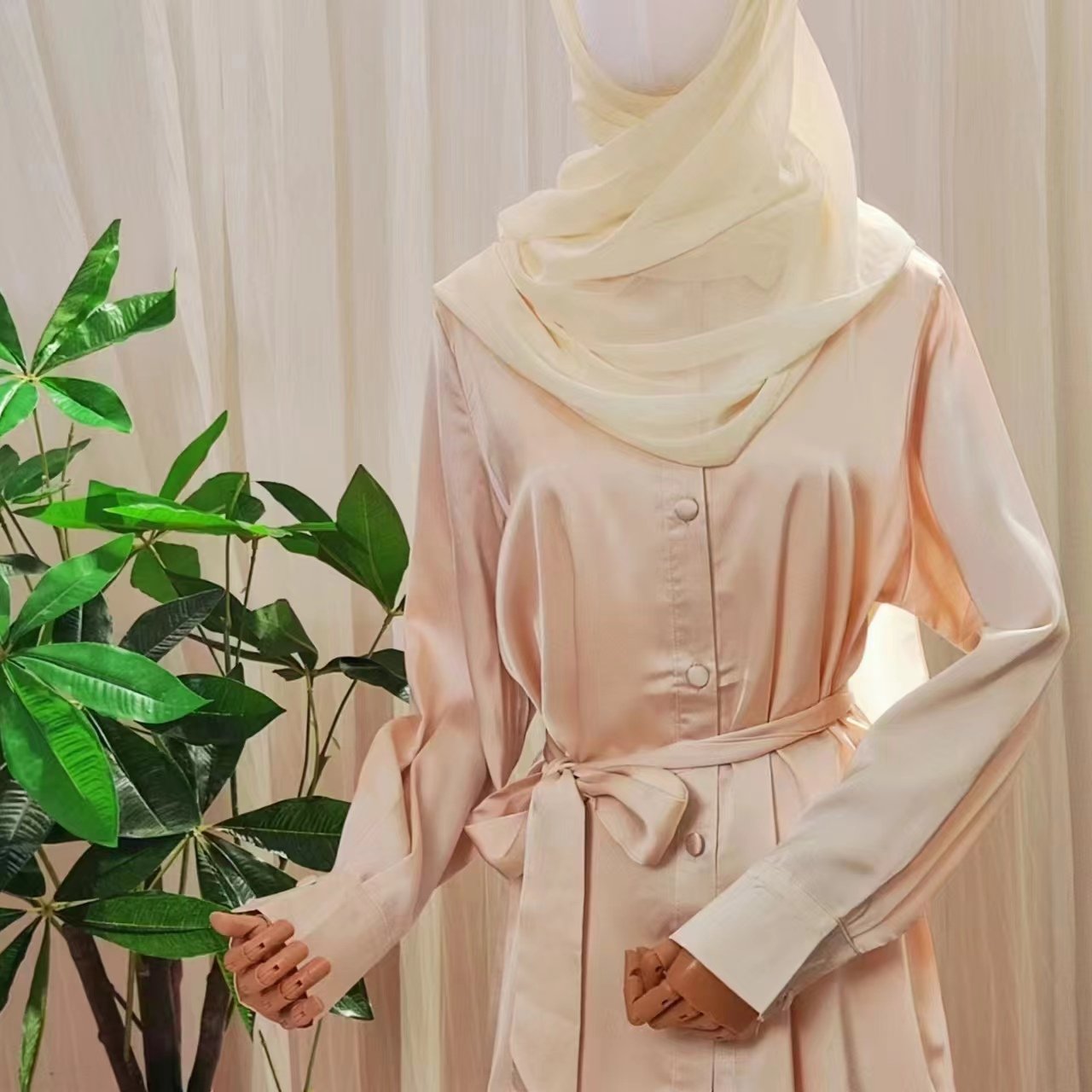 RO165 R Elegant Islamic Clothing Modest Dresses Abaya Muslim Women Satin Top and Skirt 2 Piece Abaya Set Casual Dresses