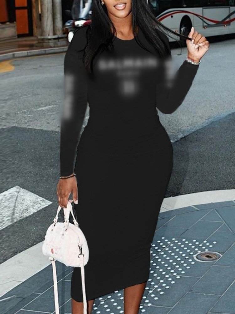 Wholesale designer clothing brand long sleeves casual dress fashion black midi dresses women