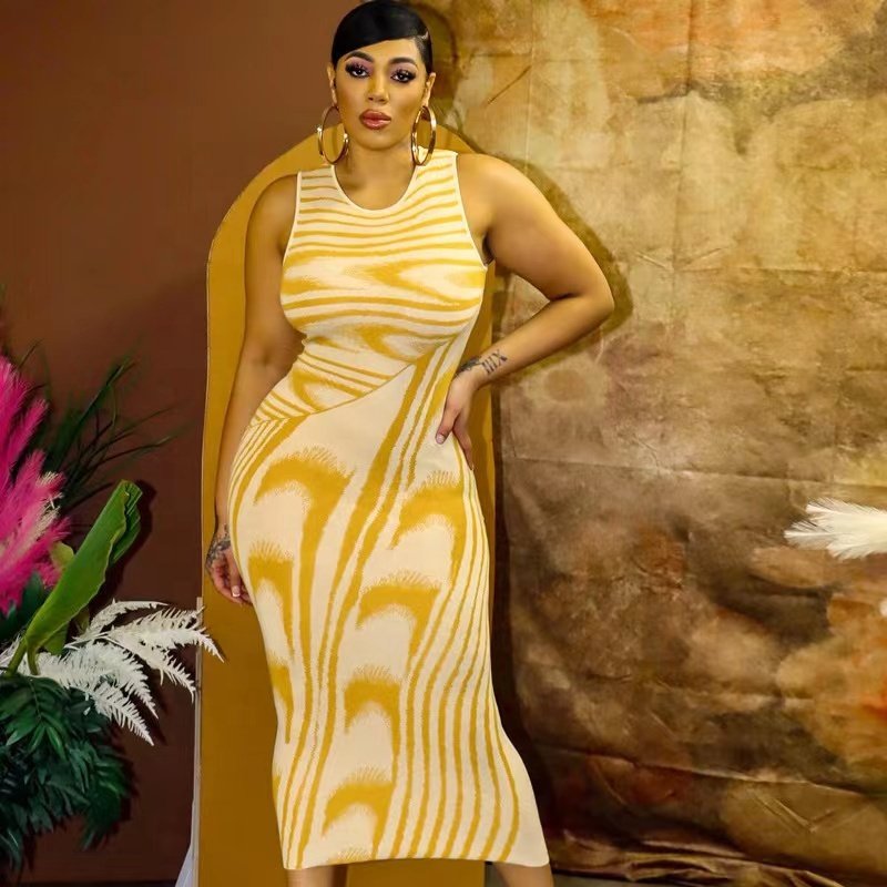 2023 INSTOCK Aesthetics Print O-neck Sleeveless Maxi Dresses for Women Spring Vacation Outfits Streetwear