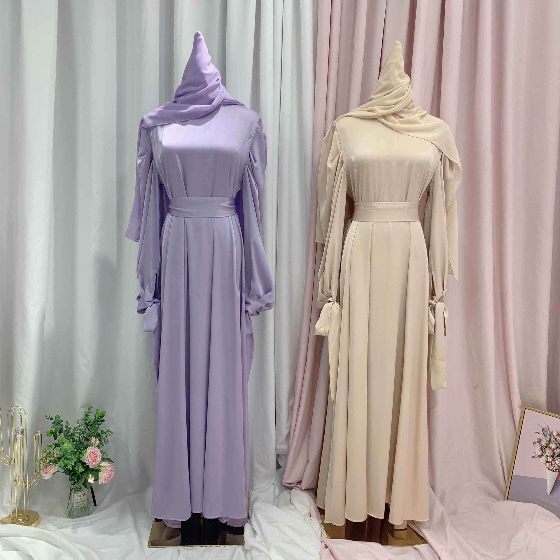 Satin Elegant Custom Women Islamic Clothing Abaya Dubai Muslim Casual Modest Muslim Long Dress For Women