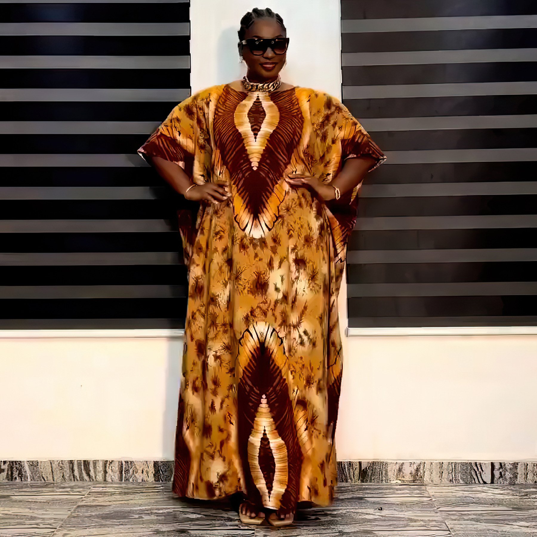 Liu Ming New Design African Fashion Women Long Sleeve Printed Loose Maxi Dress