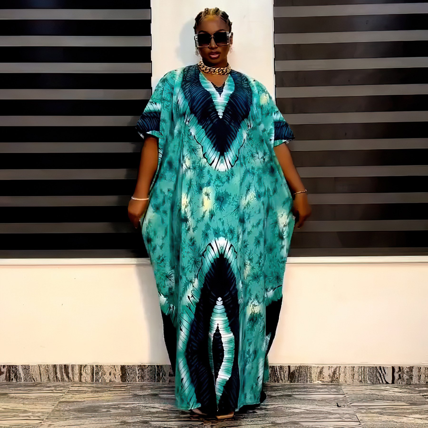 Liu Ming New Design African Fashion Women Long Sleeve Printed Loose Maxi Dress