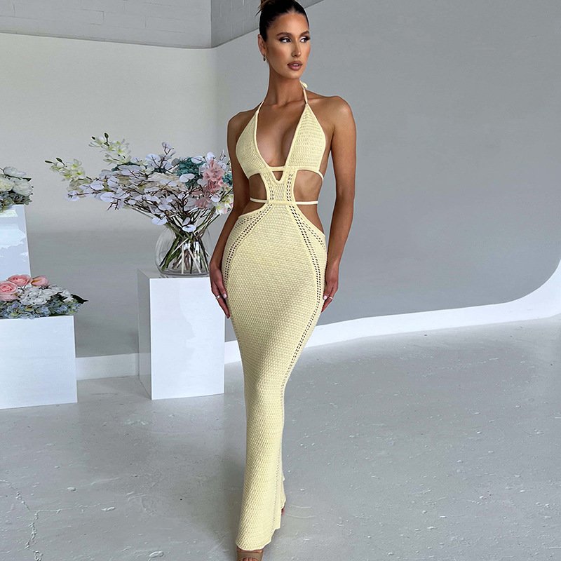 L31146 - ladies summer new fashion sexy backless knitted long elegant dresses