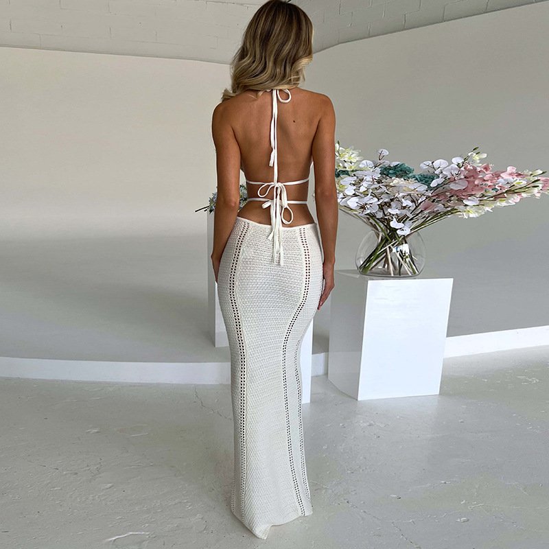 L31146 - ladies summer new fashion sexy backless knitted long elegant dresses