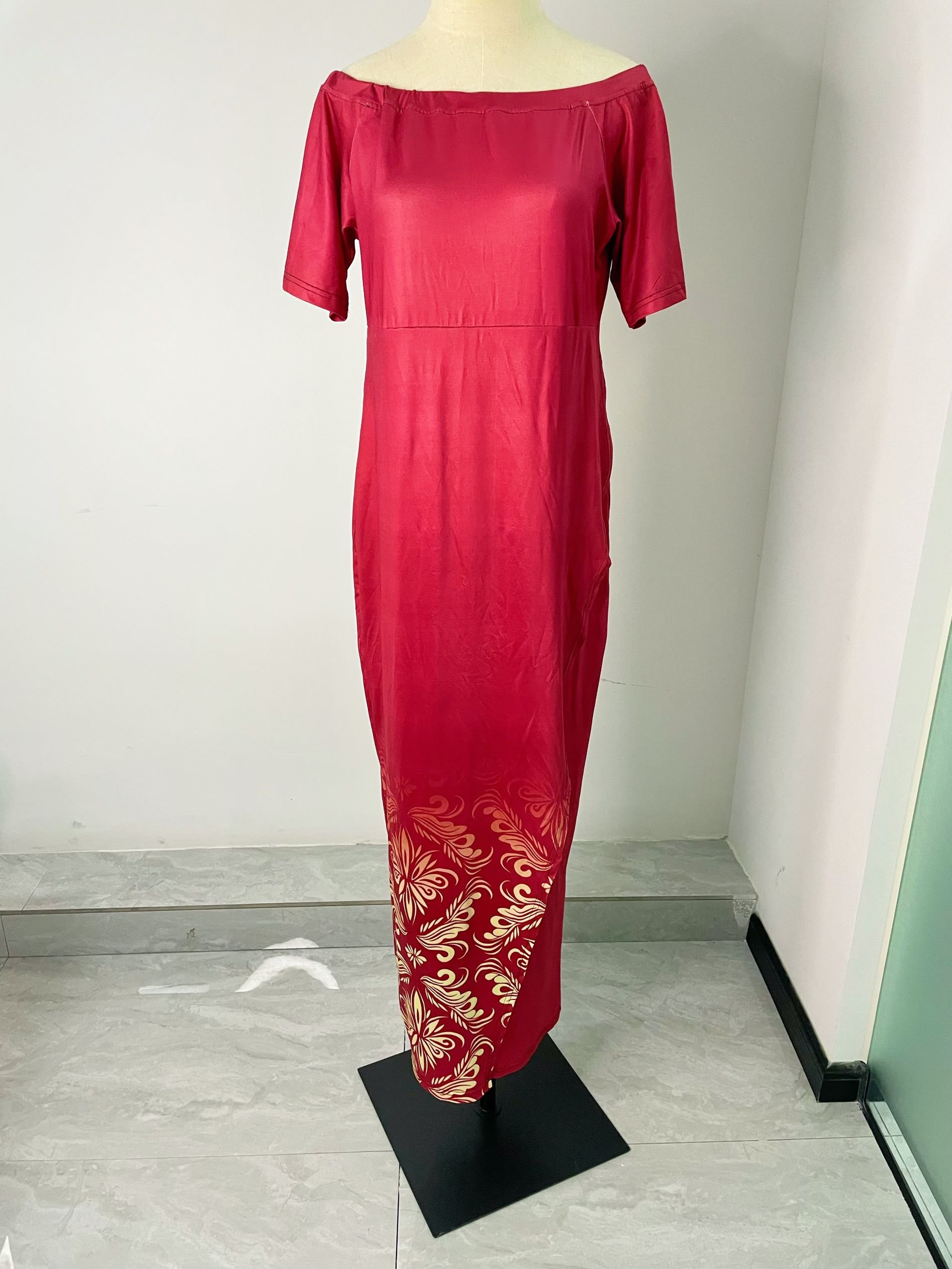 Wholesale Tonga Samoan Hawaiian Polynesian Tattoo Dresses Women Grey Slit Prom Dresses Off Shoulder Plus Size Casual Dress