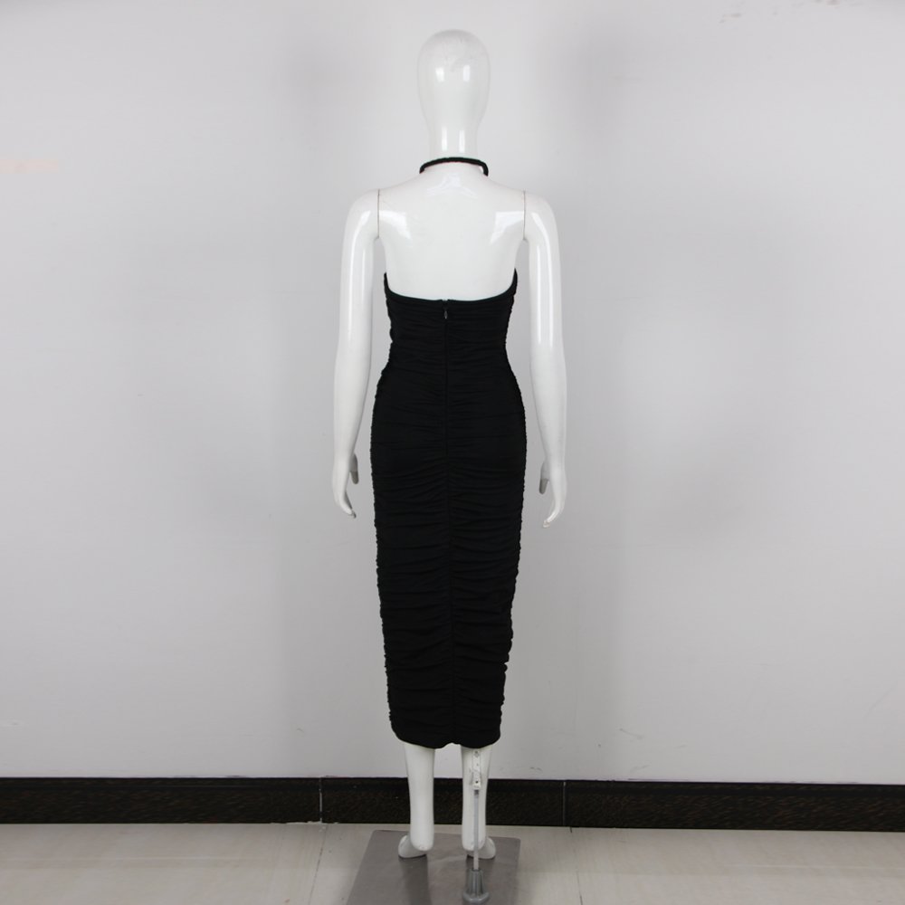 New Arrival Women Elegant Ladies Dresses Hollow-out 3D Flower Halter Ruffle Mesh Dress