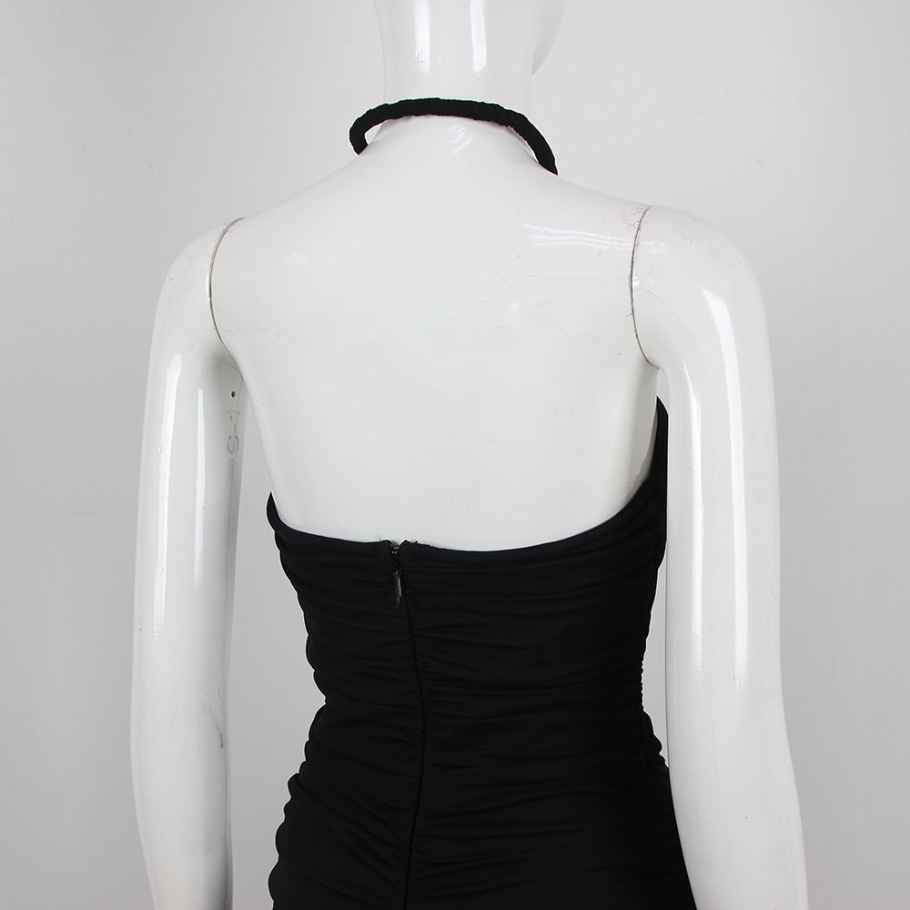 New Arrival Women Elegant Ladies Dresses Hollow-out 3D Flower Halter Ruffle Mesh Dress