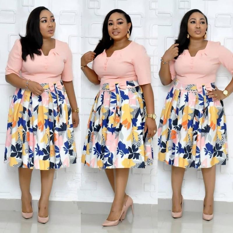 3 Colors Africa Women Summer Dresses Short Sleeve Floral Printed A-line Midi Length Office Lady Casual Dress