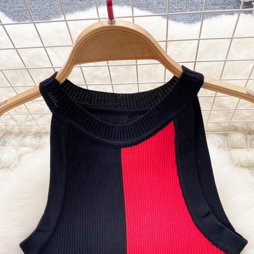 2024 New Office Lady Sleeveless O-Neck Solid Dress Summer Simple Knitting High Waist Maxi Dress Acrylic Casual Dress For Women