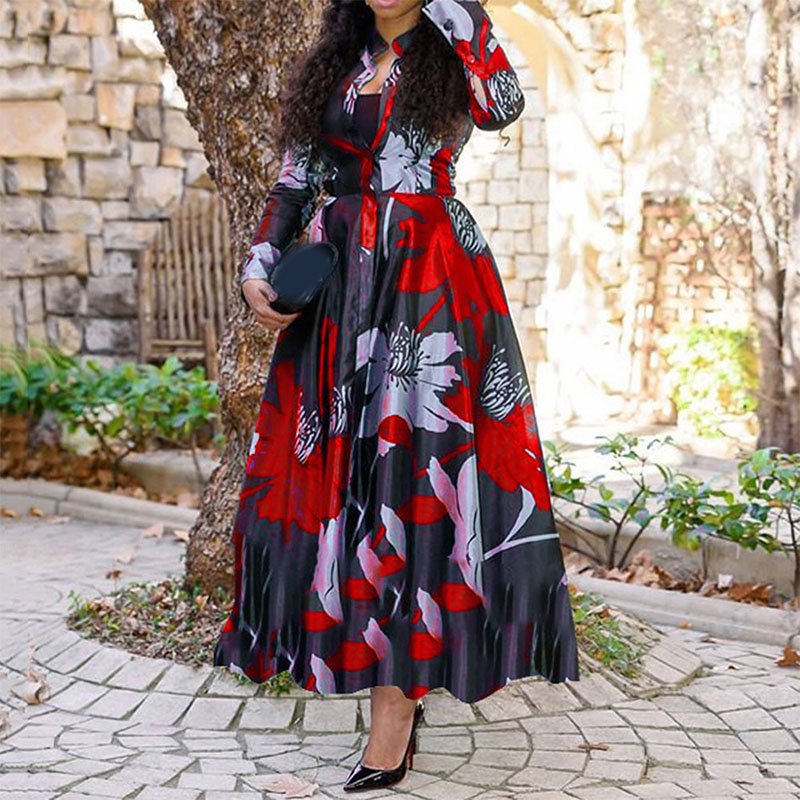 Fall women clothes Long sleeve printing temperament plus size womens dresses elegant casual dresses