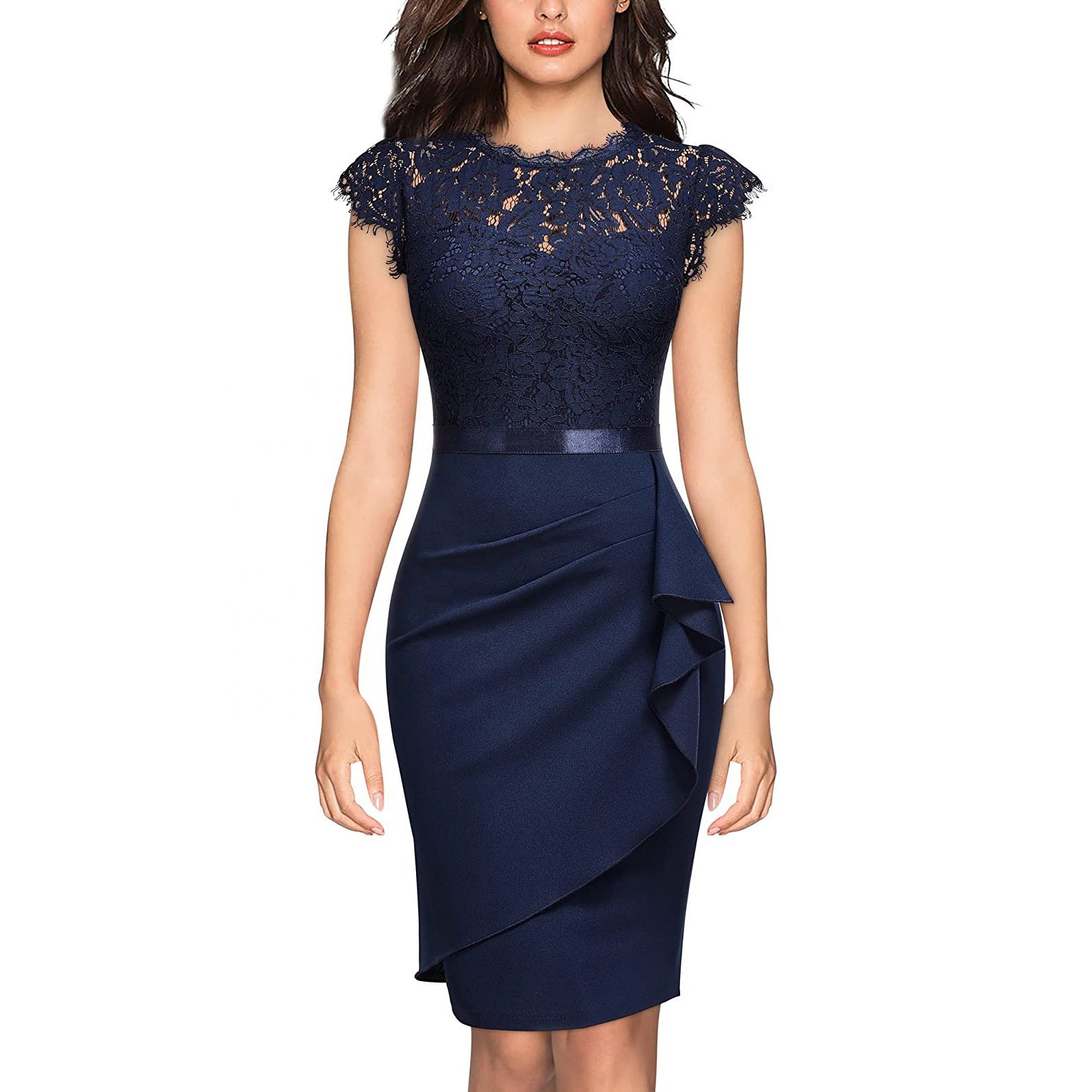 New women's lace dress waist one-step dress