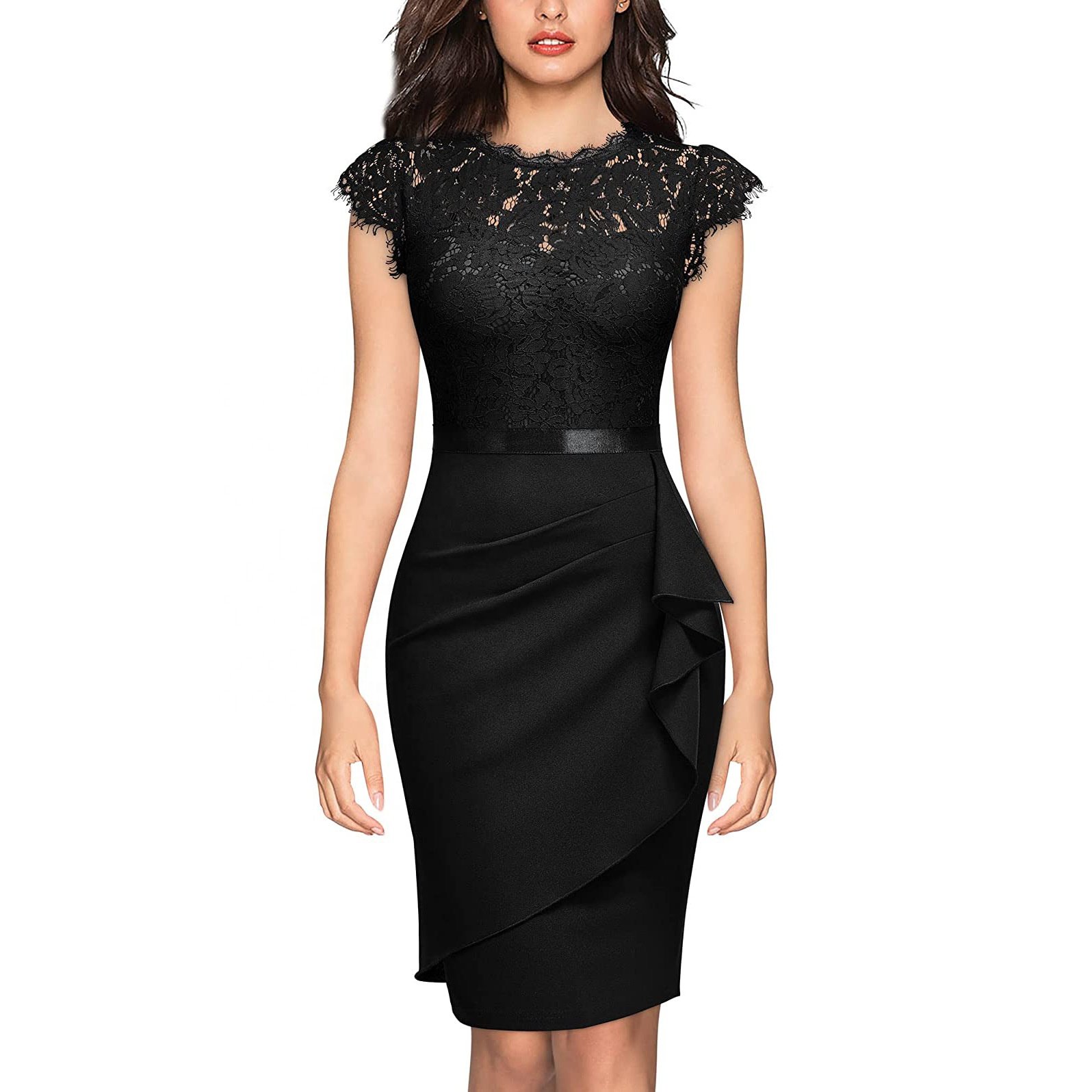 New women's lace dress waist one-step dress