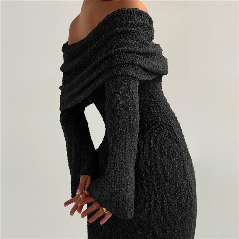 YY0954 fall 2023 women clothes long sleeve off the shoulder elegant ladies casual dress knitted sweater dress