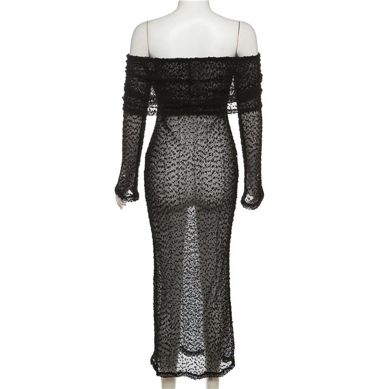 YY0954 fall 2023 women clothes long sleeve off the shoulder elegant ladies casual dress knitted sweater dress