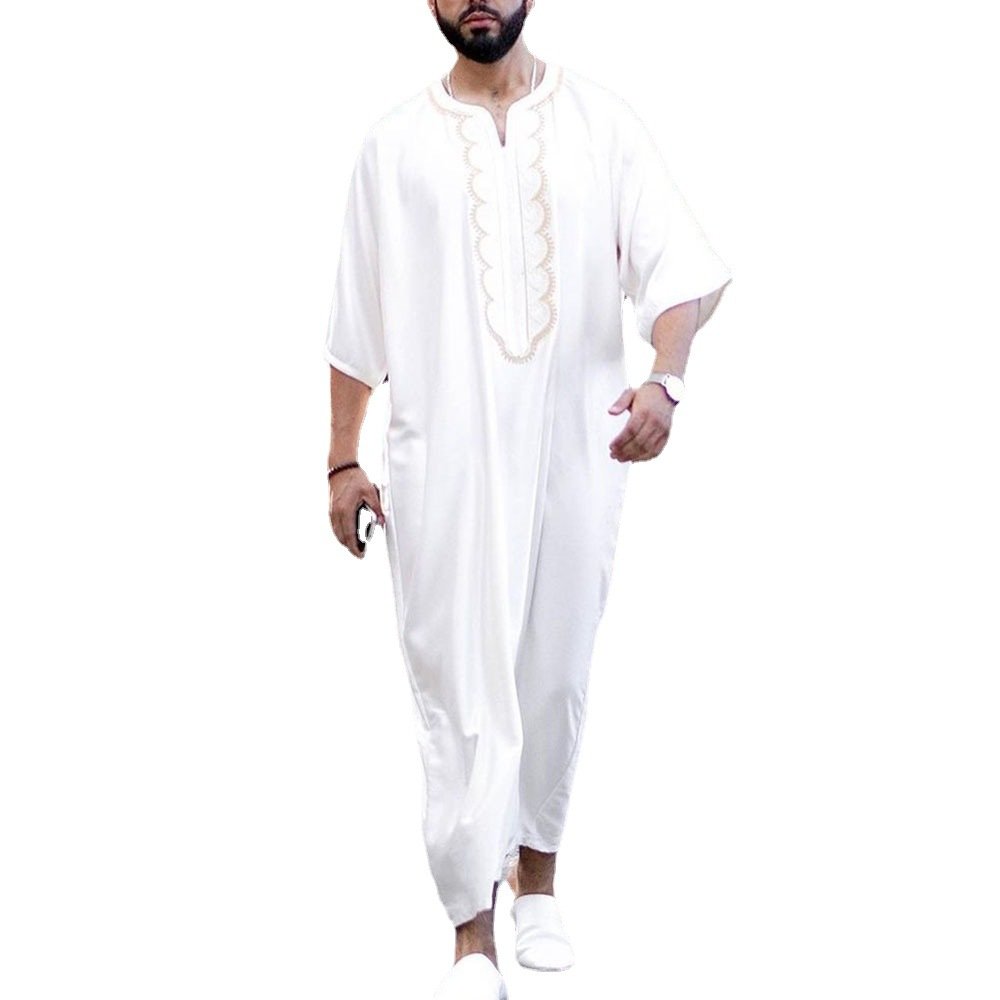 New Style Men loose collarless Islamic Clothing Muslim Arabic Men Linen Thobe jubba casual white Muslim Robe