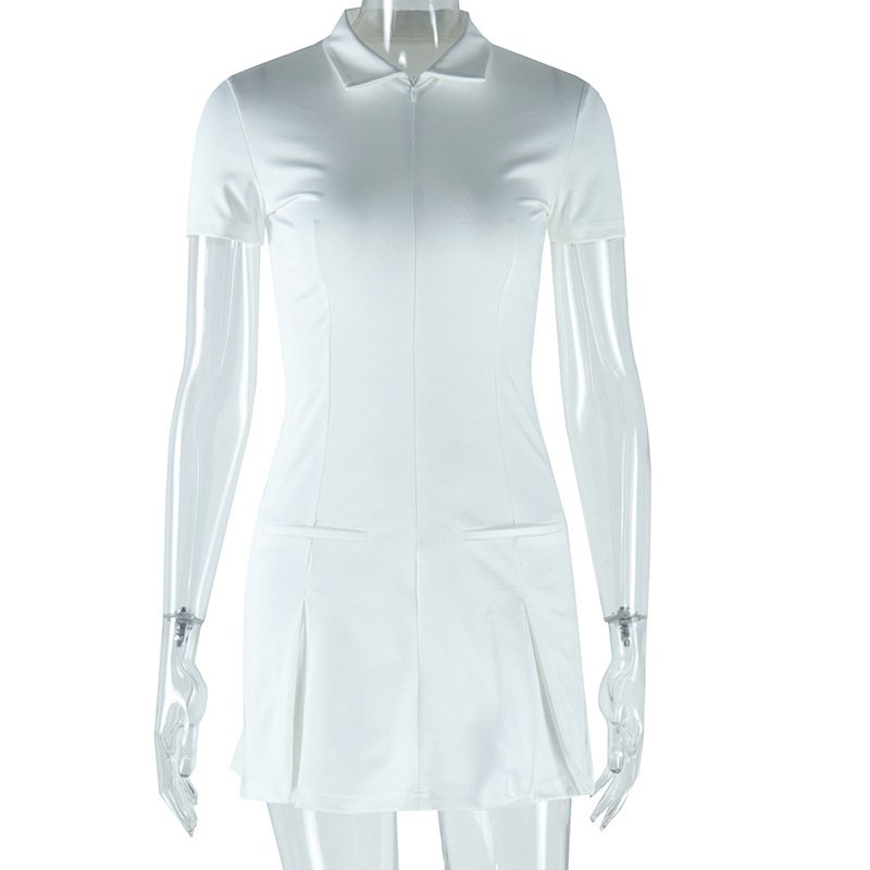 FS14806D women's sexy short sleeve zipper casual dress