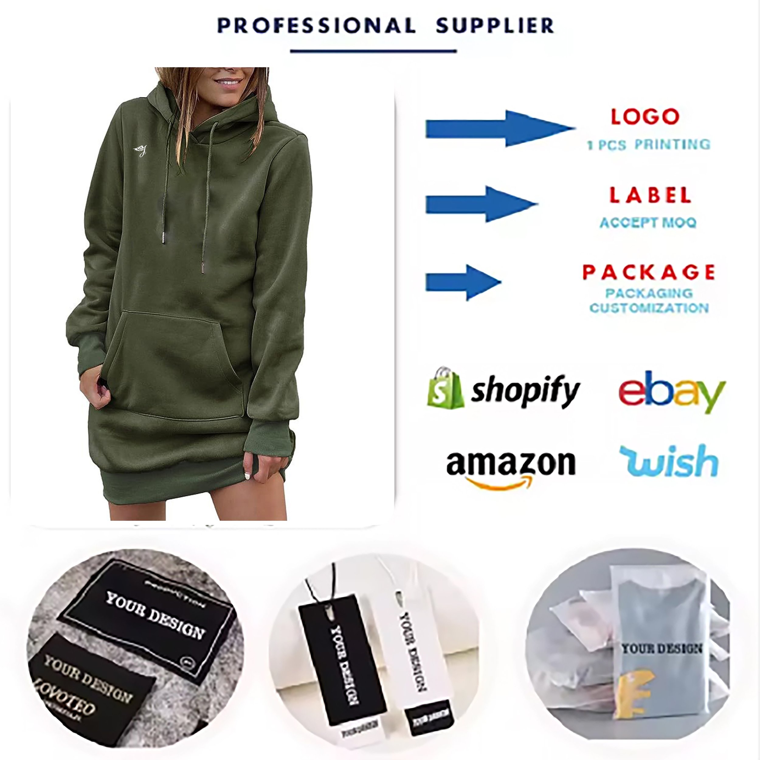 Oem Custom Printed Logo Fashion Elegant Ladies Hoodies Dress For Womens Drop Shoulder Women Graphic Sweatshirt Casual Dresses
