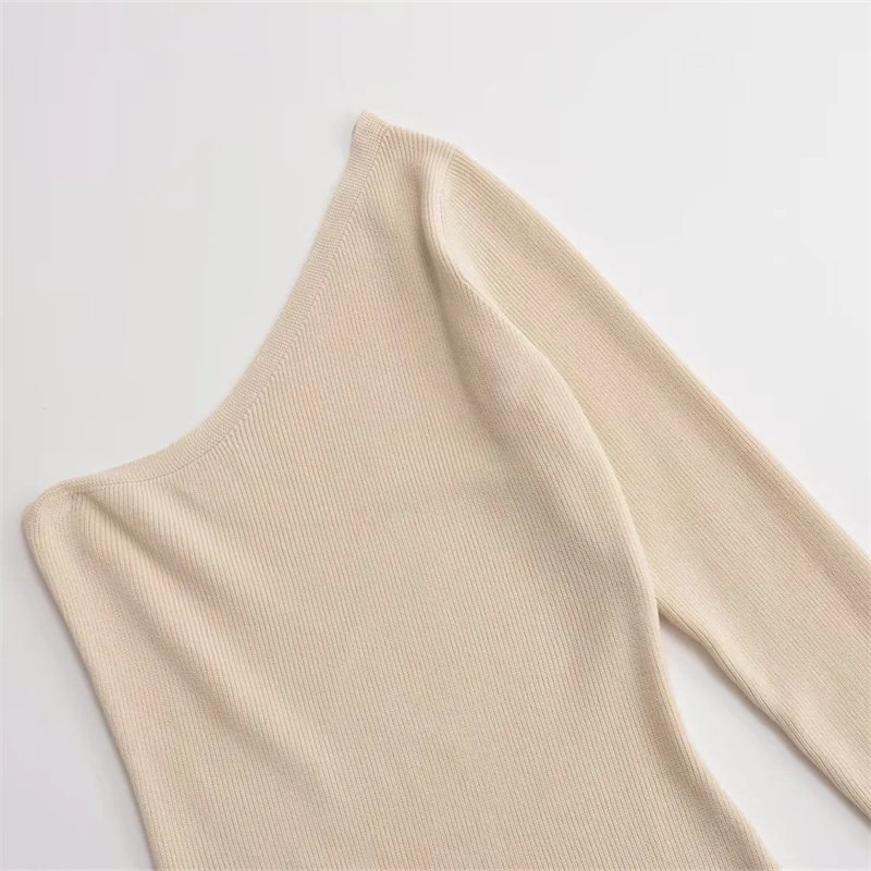TAOP&ZA 2023 New Fashion Casual Asymmetric Collar Single Long Sleeve Solid Color Slim Slit Elegant Knitted Dress