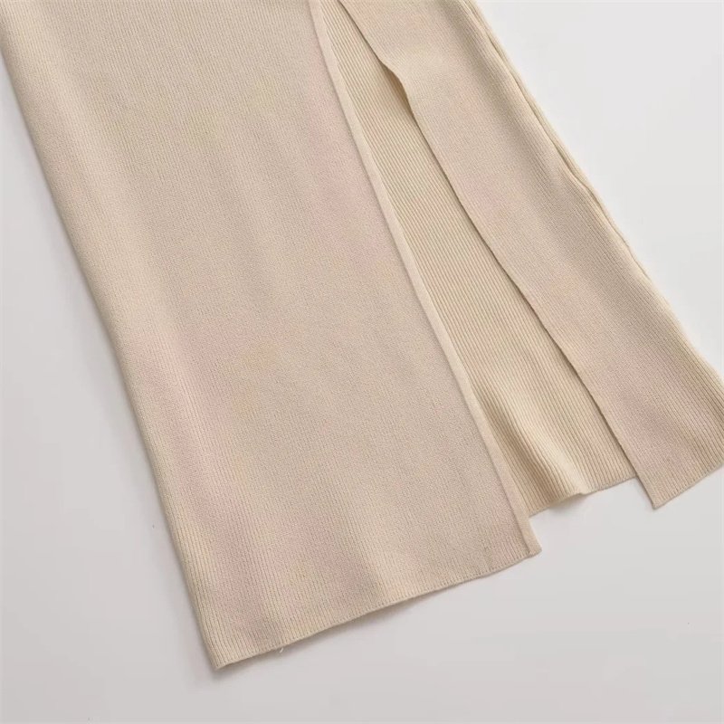 TAOP&ZA 2023 New Fashion Casual Asymmetric Collar Single Long Sleeve Solid Color Slim Slit Elegant Knitted Dress