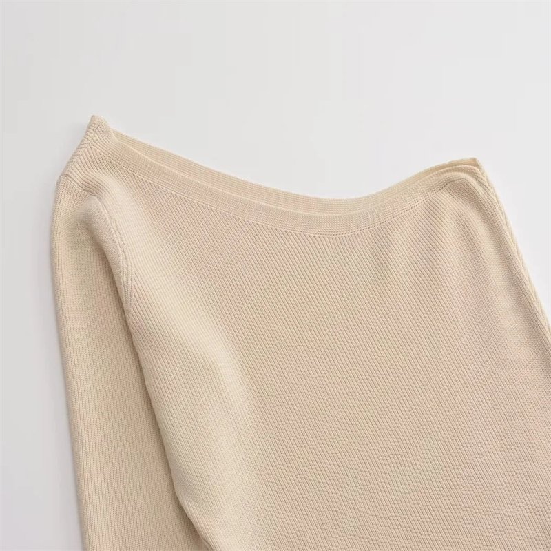TAOP&ZA 2023 New Fashion Casual Asymmetric Collar Single Long Sleeve Solid Color Slim Slit Elegant Knitted Dress