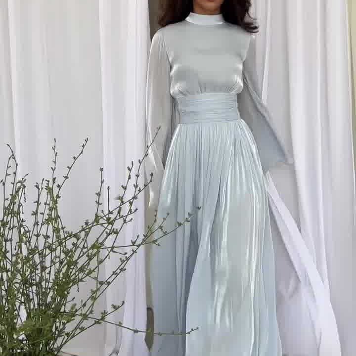 Autumn New Fashionable French Round Neck Waist Fold Light Luxury Style Dress
