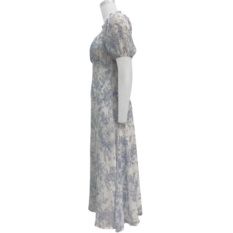 Autumn Blue Nature Tighten The Waist Long Sleeves Polyester European Casual Dress