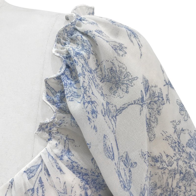 Autumn Blue Nature Tighten The Waist Long Sleeves Polyester European Casual Dress