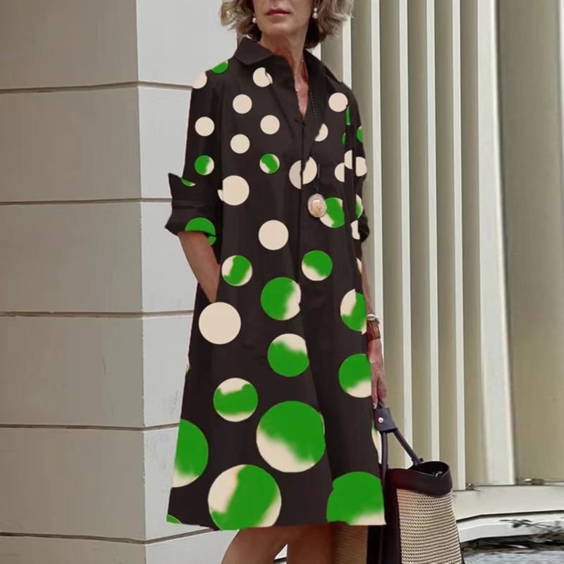 Women's Clothing New Ladies Dresses Women Lady Elegant Temperament Lapel Midi Print Simple Midi Sleeves Shirt Dress