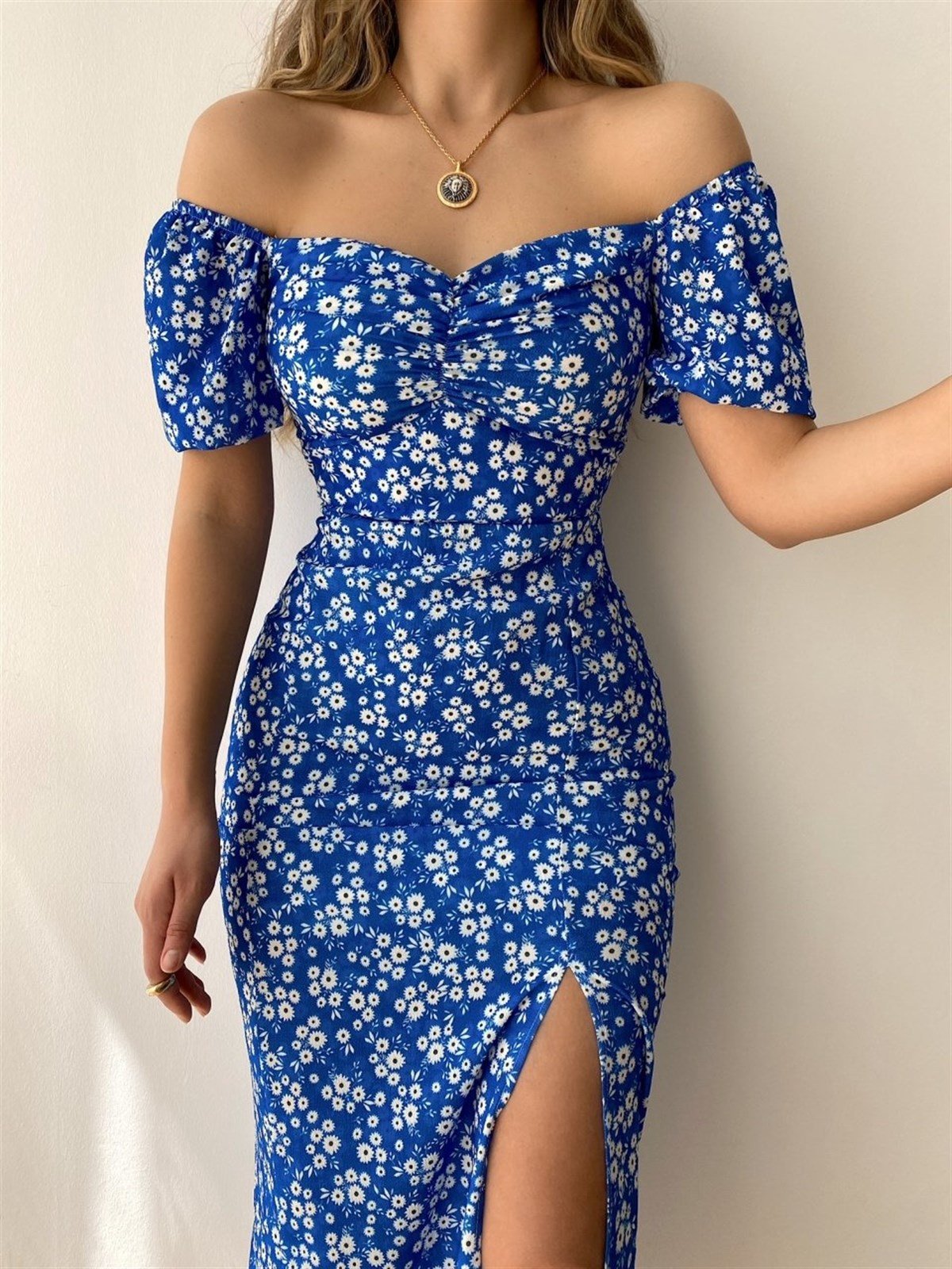 Summer Elegant Ladies Hip Slit Off Shoulder Dress Floral Print Slim Fit Maxi Vestidos Casual Dresses For Women