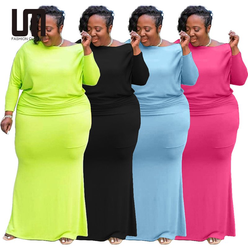 Liu Ming Fashion Autumn Winter O Neck Long Sleeve Plus Size 5XL Women Bodycon Maxi Dress