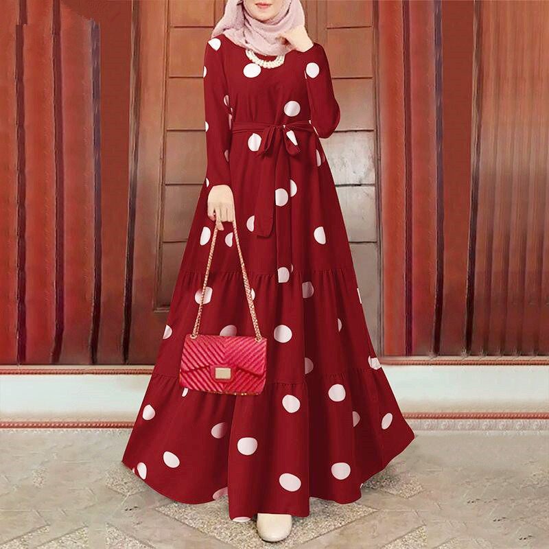 Newly designed Islamic dress Polka dot casual dress Abaya lady party women Turkey dress Muslim gown