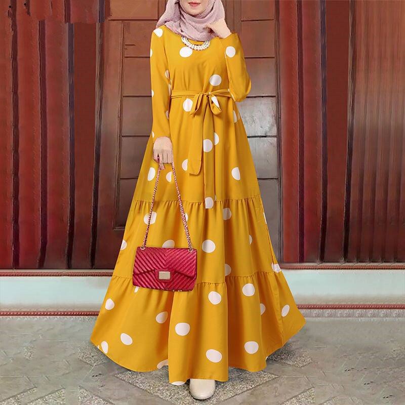 Newly designed Islamic dress Polka dot casual dress Abaya lady party women Turkey dress Muslim gown