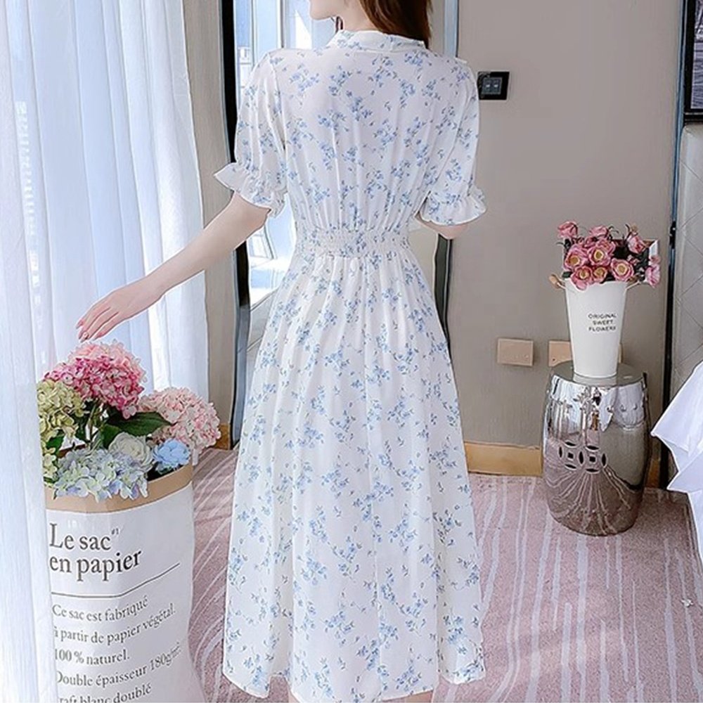 2024 New Fashion Summer Casual Dresses Women Lady Elegant Bubble Sleeve Modest Ladies Dress Ruffle Women's A-line Dresses