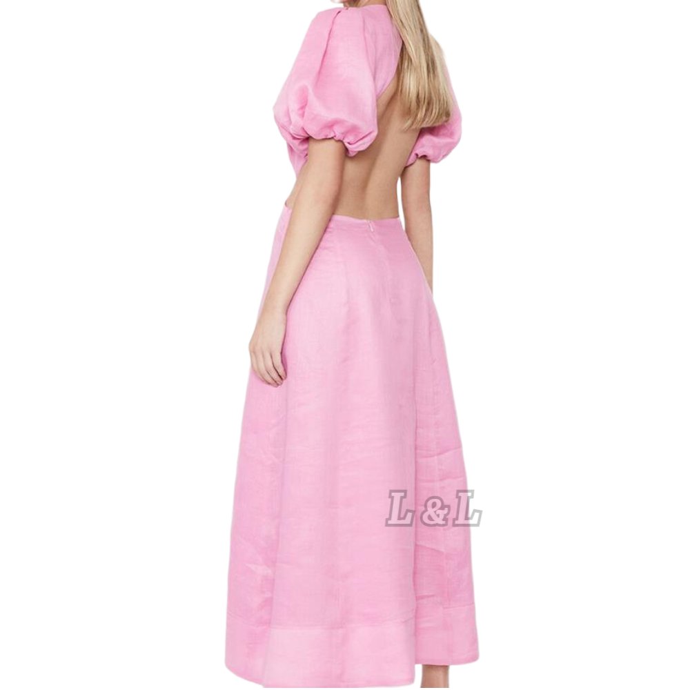 Linda Fashion Factory Wholesale Latest Hot Selling Summer High Quality 100% Cotton Pink Women Cut Out Dress