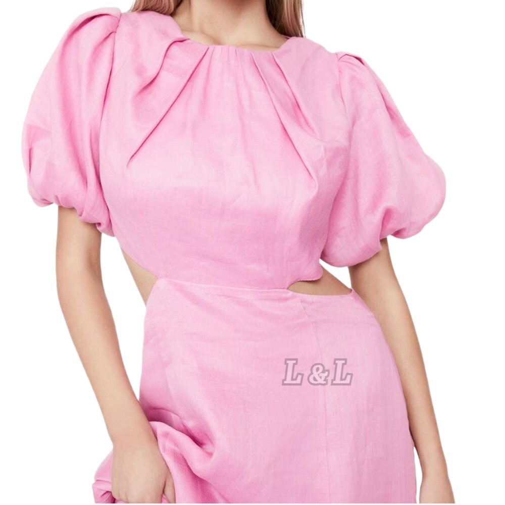Linda Fashion Factory Wholesale Latest Hot Selling Summer High Quality 100% Cotton Pink Women Cut Out Dress