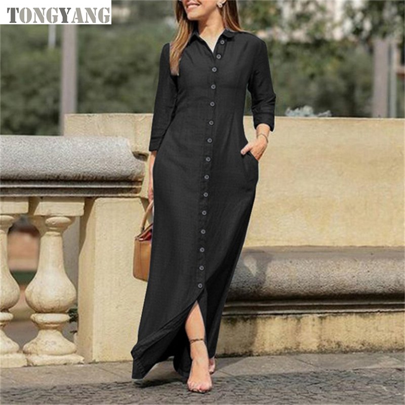 TONGYANG Autumn Women Clothing Shirts Dress Vintage Wash Long Sleeve Denim Women's Button Design Temperament Dress