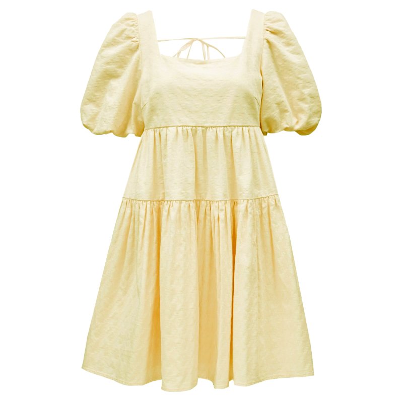 Custom Simple White Puff Sleeve Babydoll Cute Summer Mini Cotton Casual Dress Women