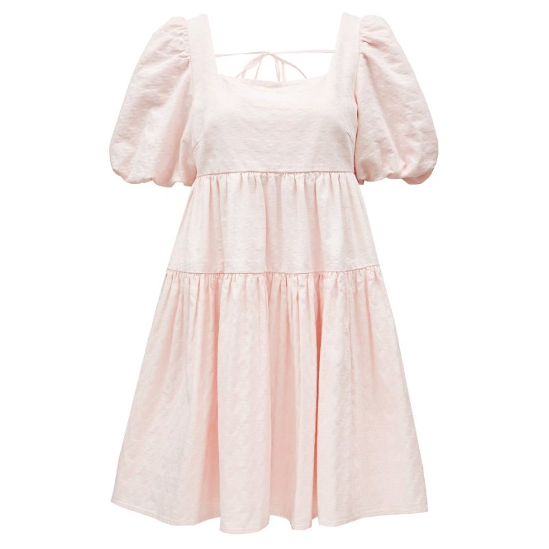 Custom Simple White Puff Sleeve Babydoll Cute Summer Mini Cotton Casual Dress Women