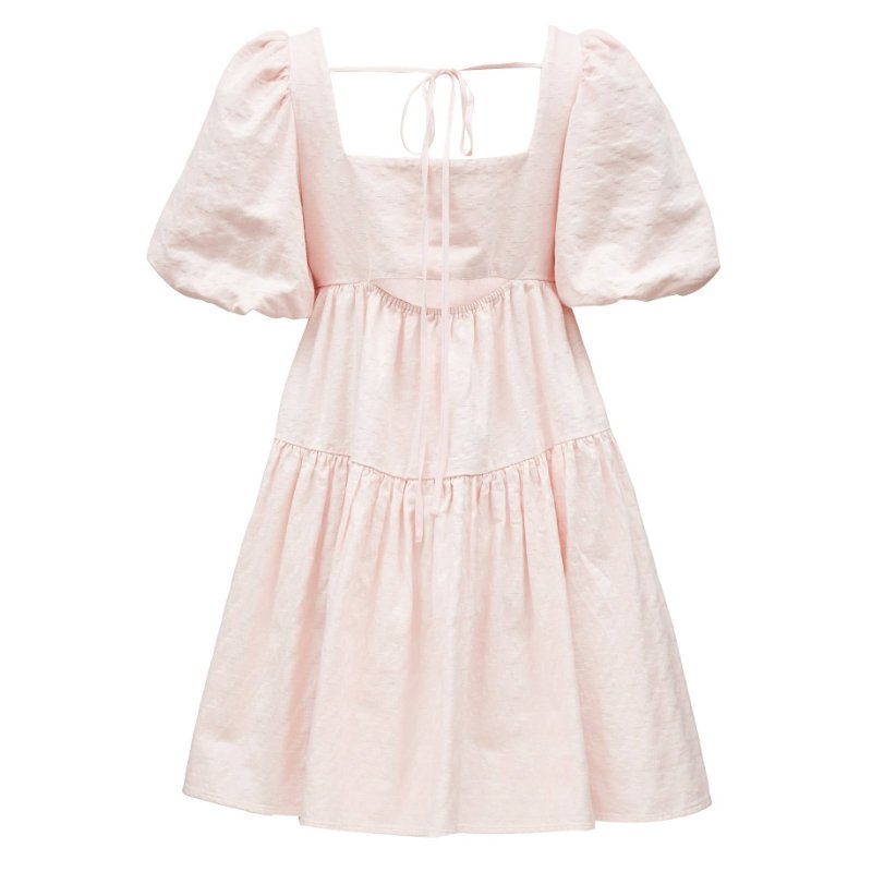 Custom Simple White Puff Sleeve Babydoll Cute Summer Mini Cotton Casual Dress Women