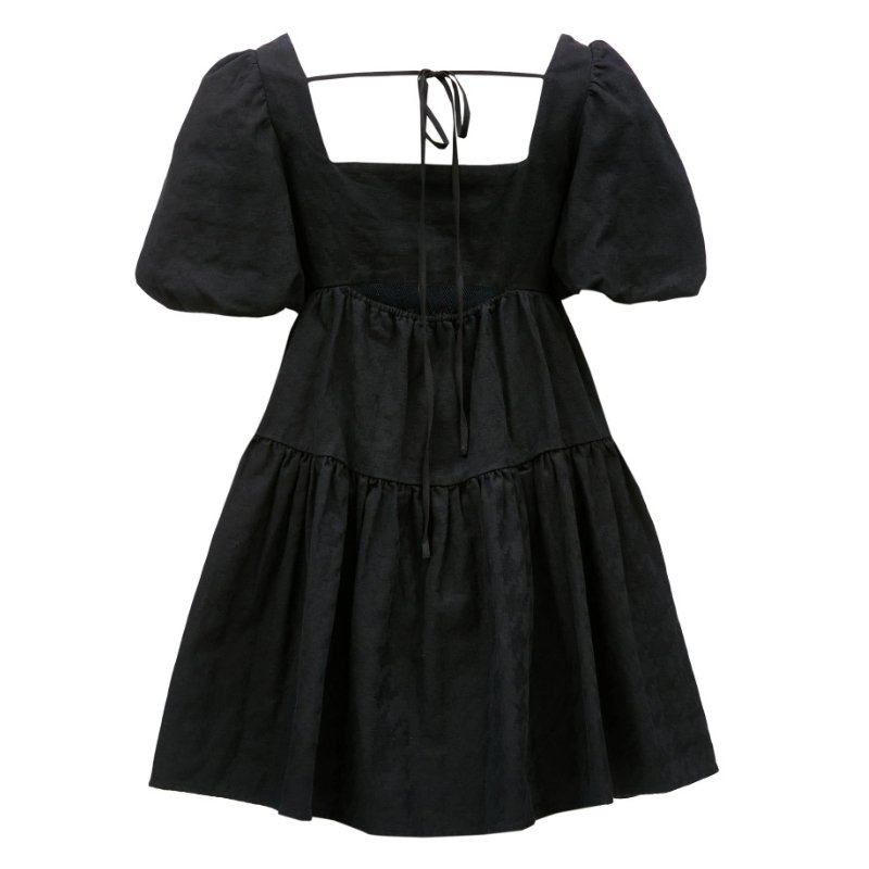 Custom Simple White Puff Sleeve Babydoll Cute Summer Mini Cotton Casual Dress Women