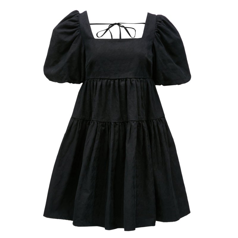 Custom Simple White Puff Sleeve Babydoll Cute Summer Mini Cotton Casual Dress Women