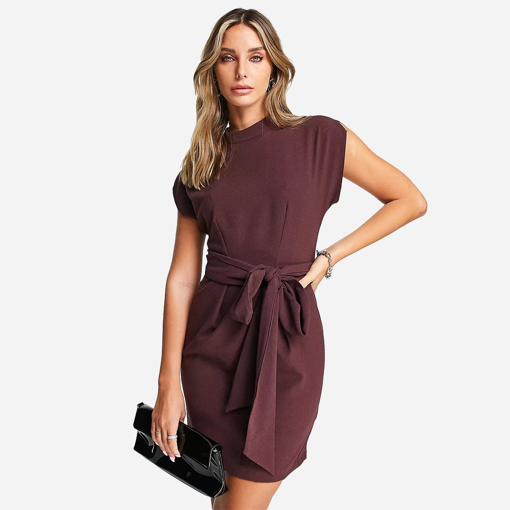 High Neck Sleeveless Tie Waist Elegant Formal Dresses For Office Women Casual Dresses