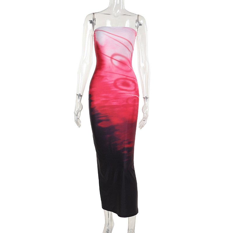 YY3465 sexy strapless long tube women fashion dress floral printed ladies elegant sleeveless casual dresses