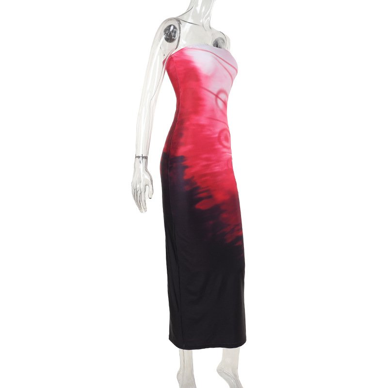 YY3465 sexy strapless long tube women fashion dress floral printed ladies elegant sleeveless casual dresses
