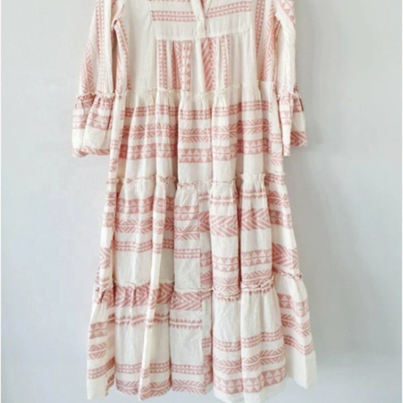 Bohemian Geometric Summer Print V Neck Long Sleeve Women Beach Holiday Maxi Dress